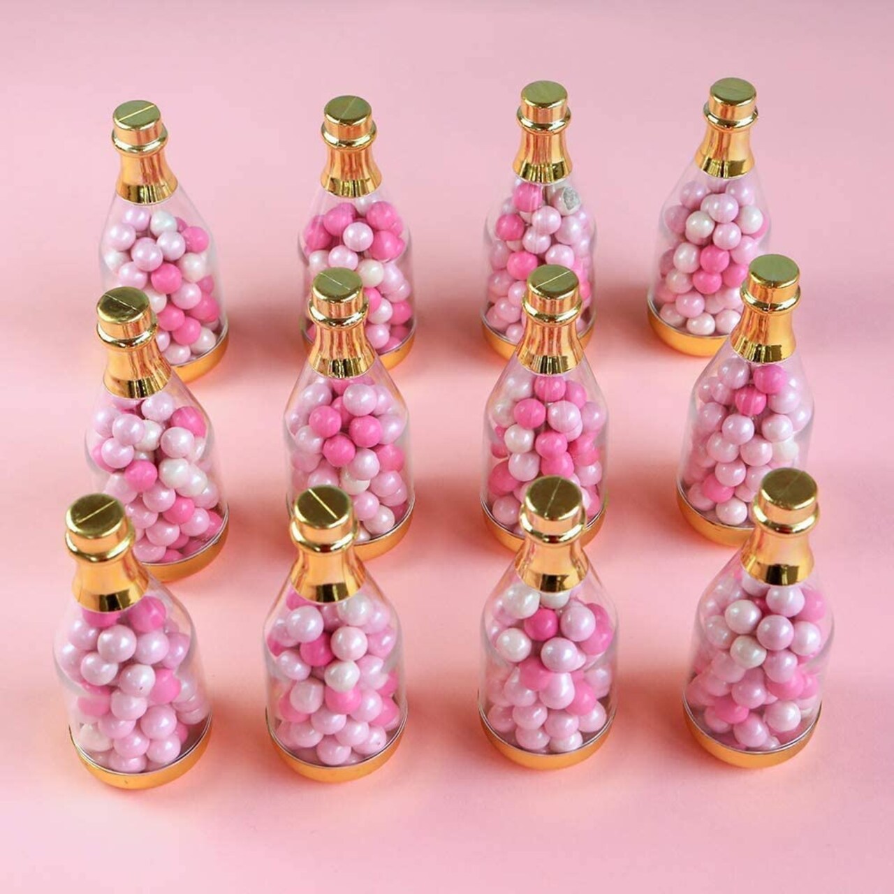 12 Pieces Metallic Champagne Bottle Container DIY Favor, One Size, Clear, Gold